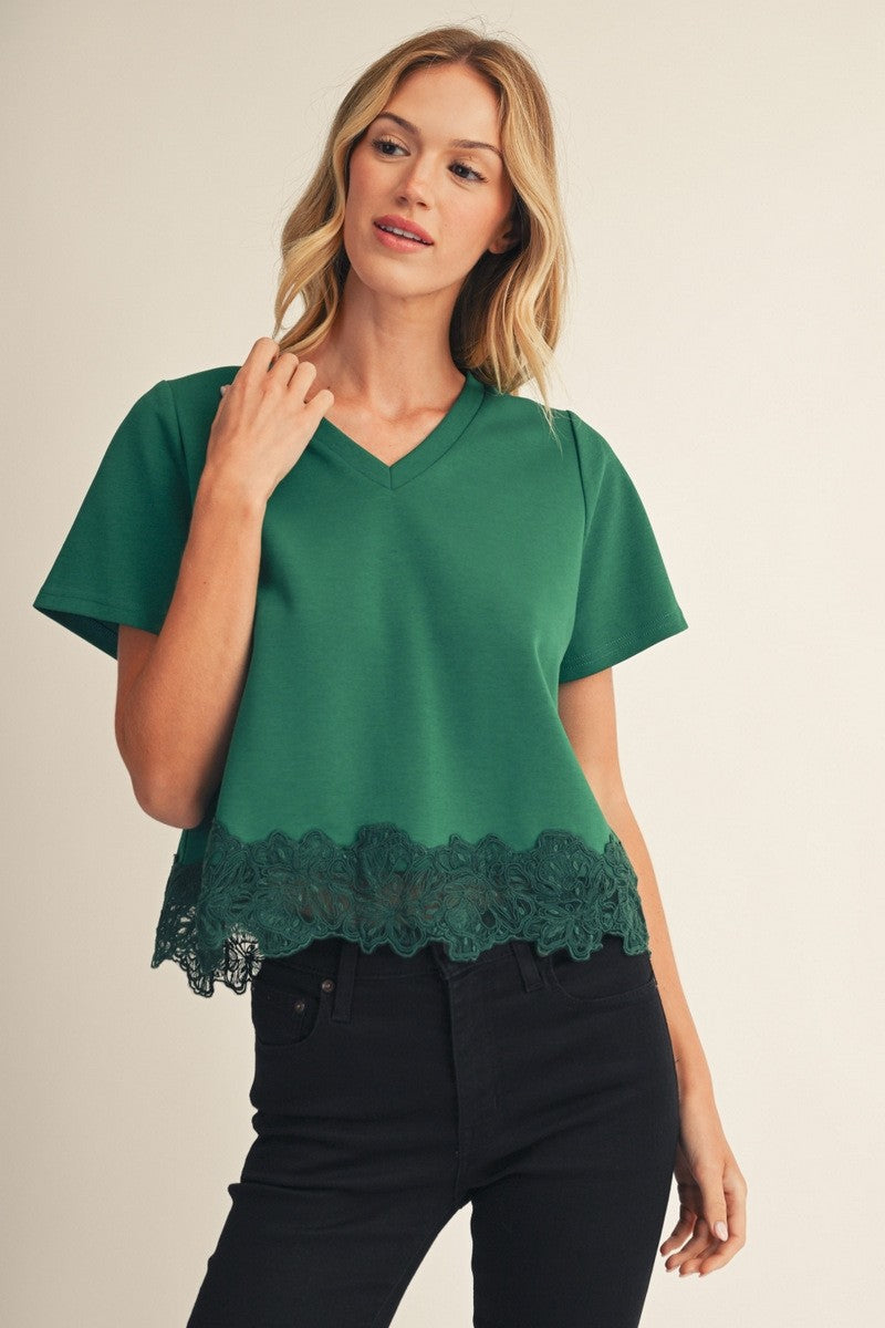 Lace Patch Hem Detail Solid Top