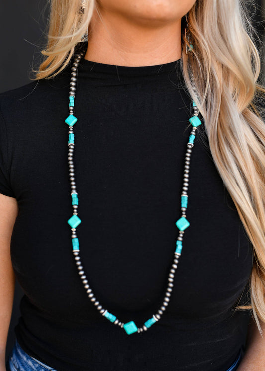 36" Faux Navajo Pearl and Turquoise Necklace with