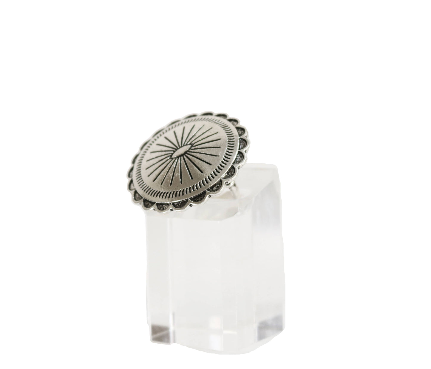 Adjustable Round Burnished Silver Concho Ring