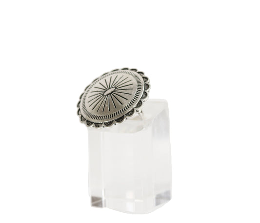 Adjustable Round Burnished Silver Concho Ring