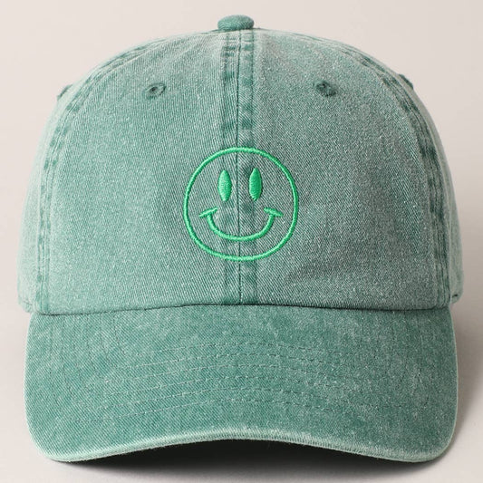 Happy Face Embroidered Cotton Baseball Cap