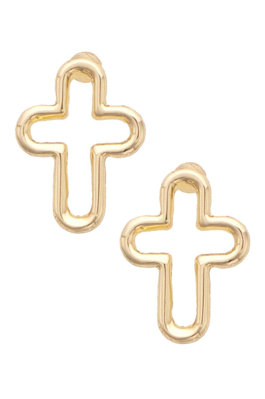 Foster Open Cross Stud Earrings in Shiny Gold