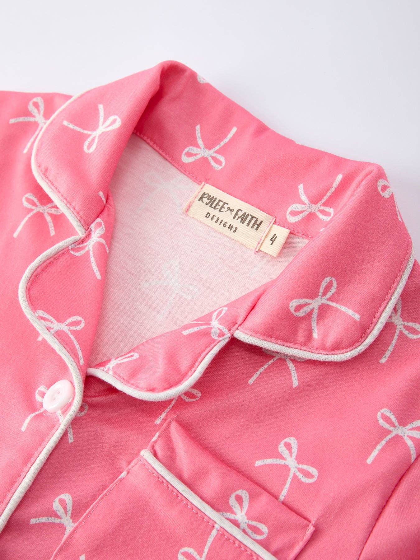 Kids  Bow Print Ruffle Pajama Set