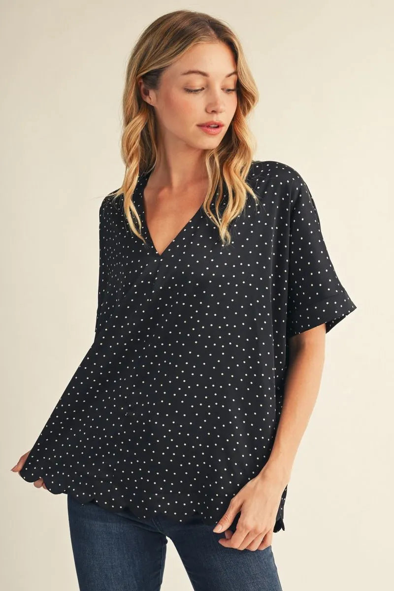 Polka Dot Scalloped Edge Vneck