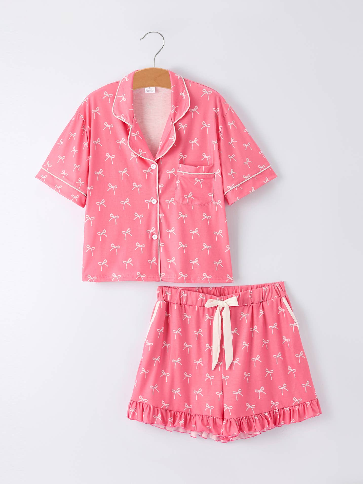 Kids  Bow Print Ruffle Pajama Set