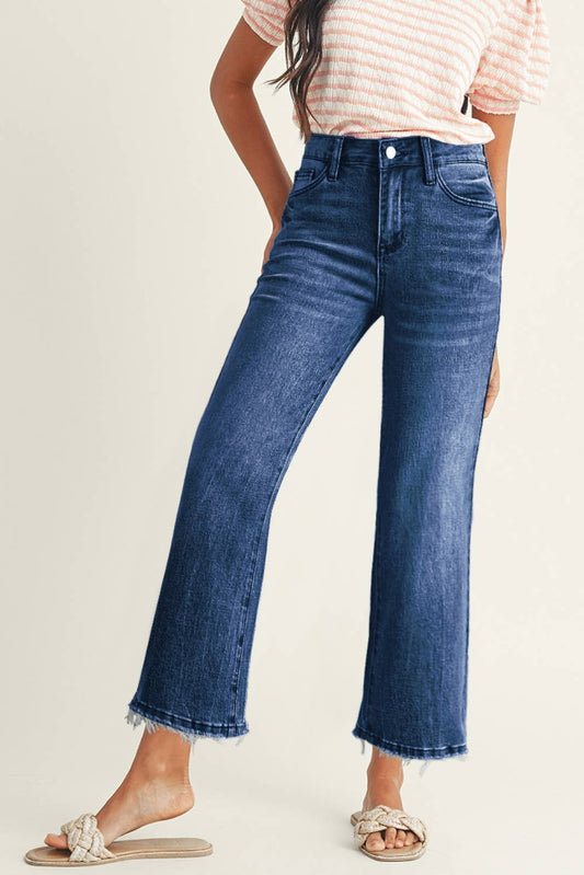 Mineral Wash Raw Hem High Waist Flared Jeans