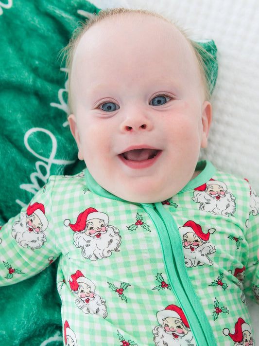 SoftSnooze™ Baby Bamboo Green Dear Santa Convertible  Footie Pajama