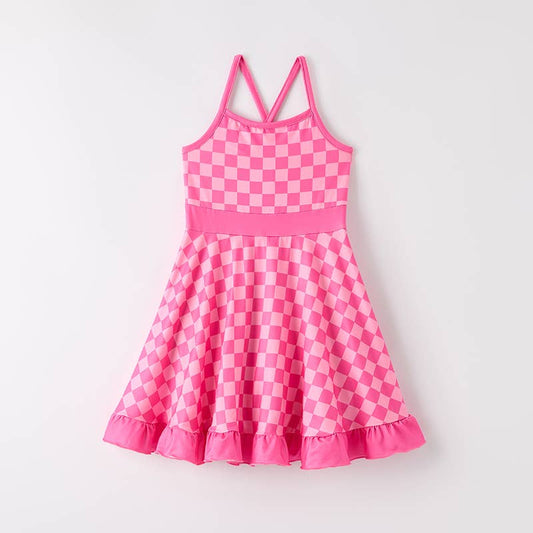 Girls Summer Muti-Colors Plaid Athletic Slip Outdoor Dress