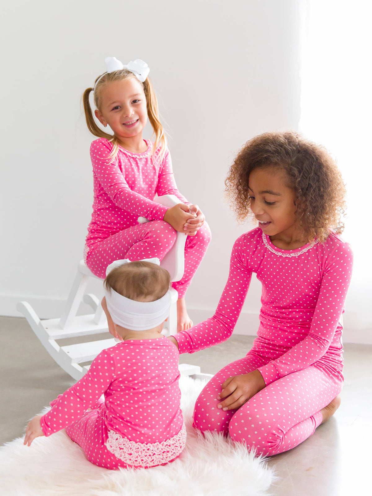 SoftSnooze™ Baby Girls Bamboo Viscose Hot Pink Heart Polka Dot Footed Ruffle One Piece Pajama