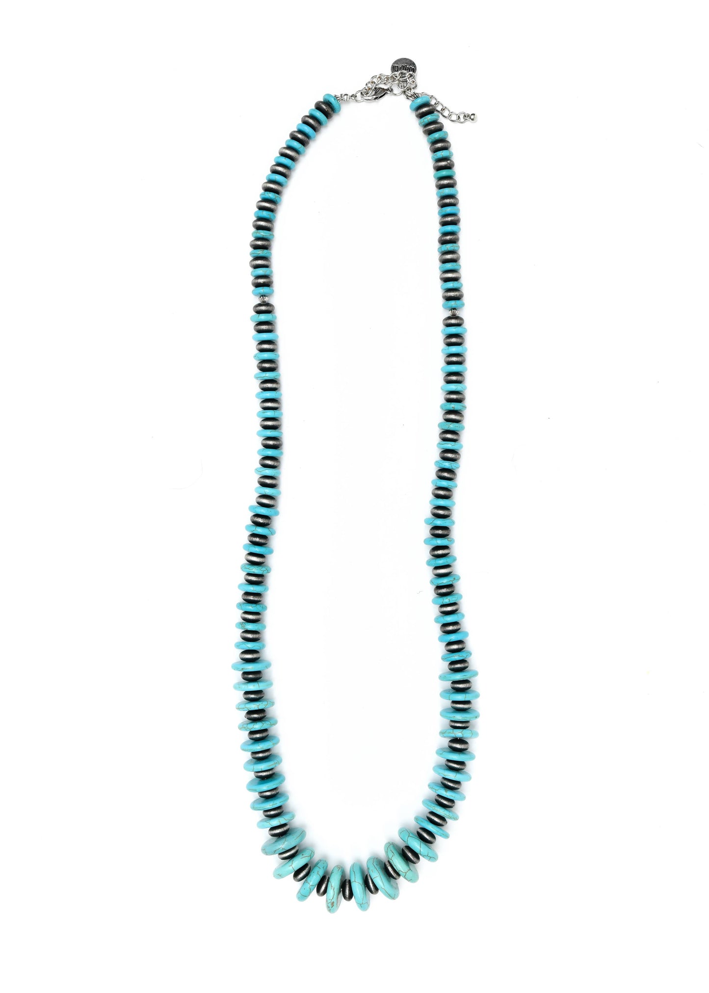 36"" Turquoise and Faux Navajo Pearl Graduated Disc Necklace