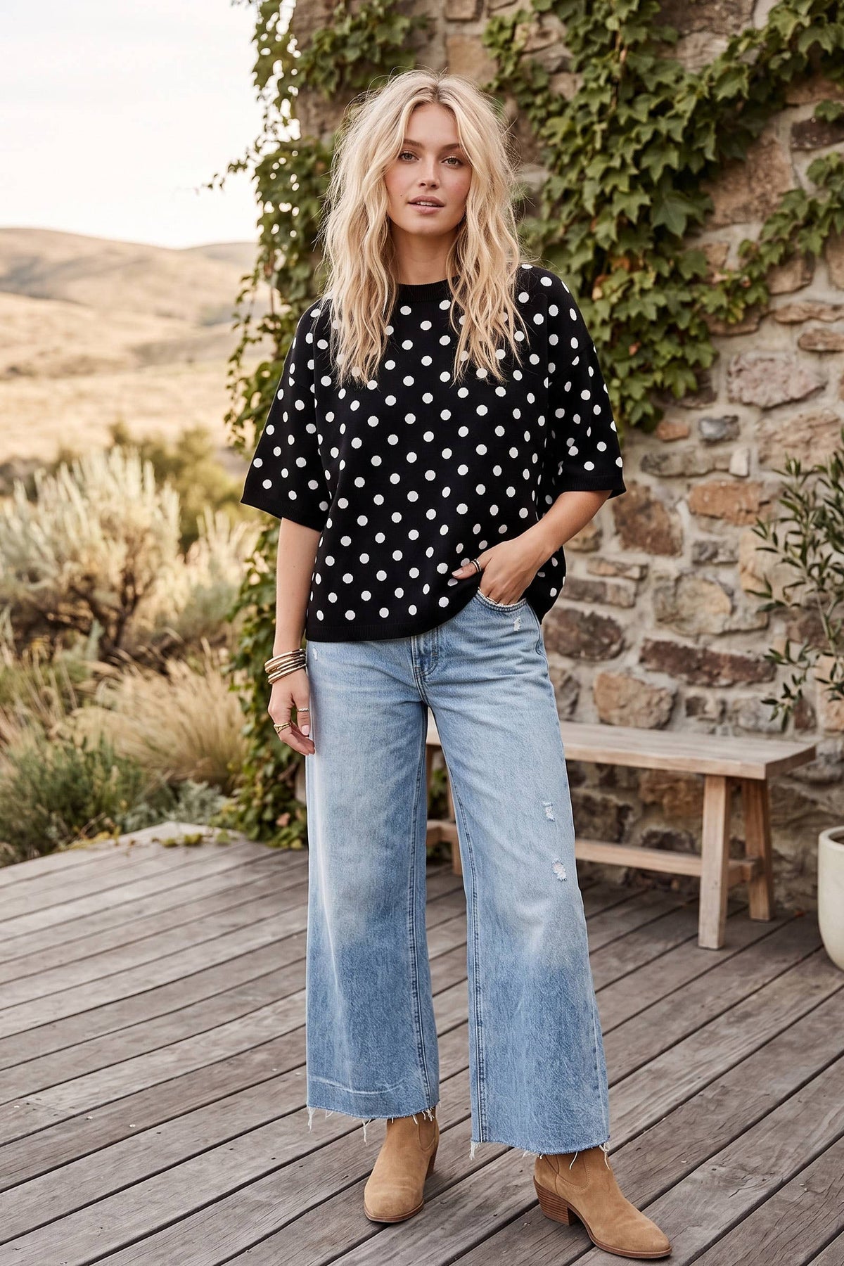 Oversized Polka Dot Sweater Top