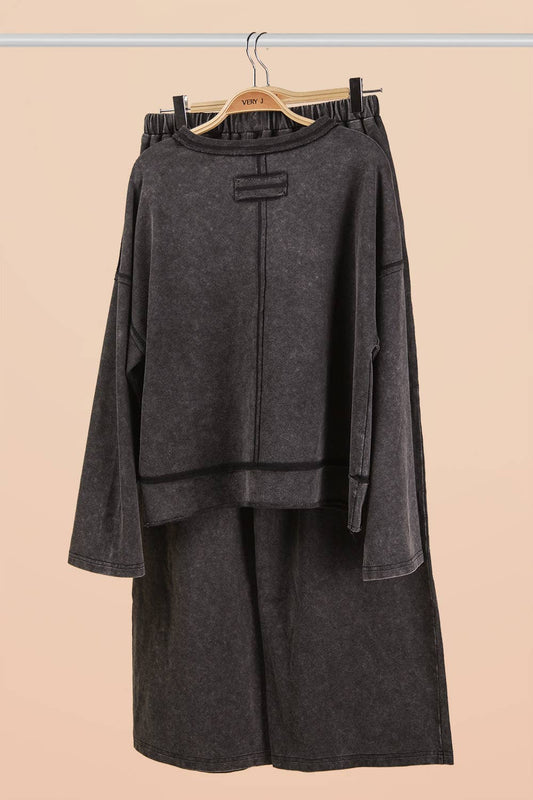 Mineral Washed Casual Knit Top & Pants Set