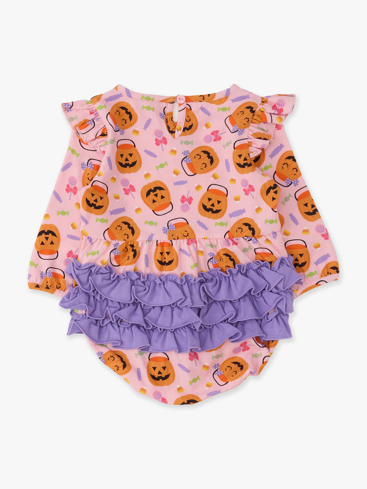 Baby Girls Pumpkin Boo Crew Knit Long Sleeve Flutter Bubble Romper
