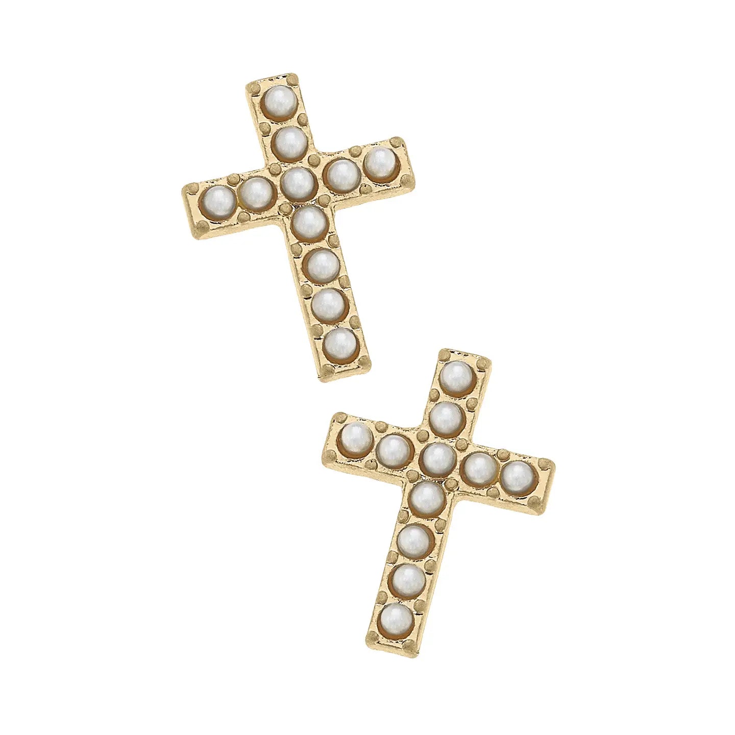 Meryl Pearl Studded Cross Stud Earrings in Ivory