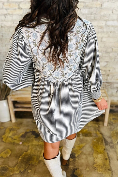 Stripe Floral Long Sleeve Dress