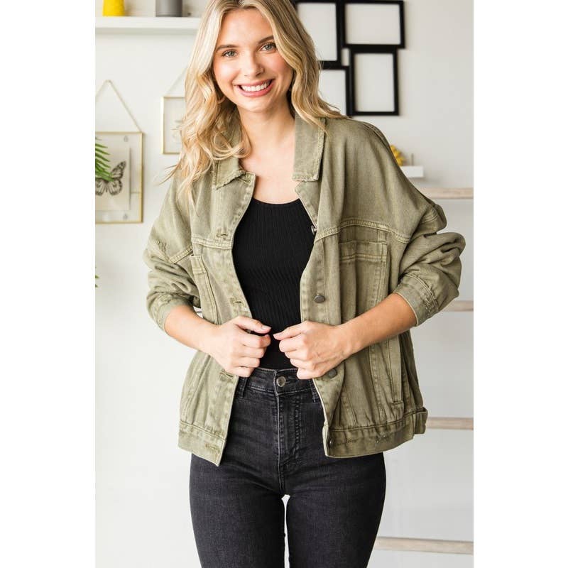 Plus Size Oversize Pleated Back Color Denim Jacket