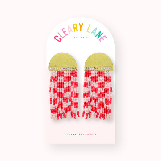 Beaded Earrings | Pink Checkers