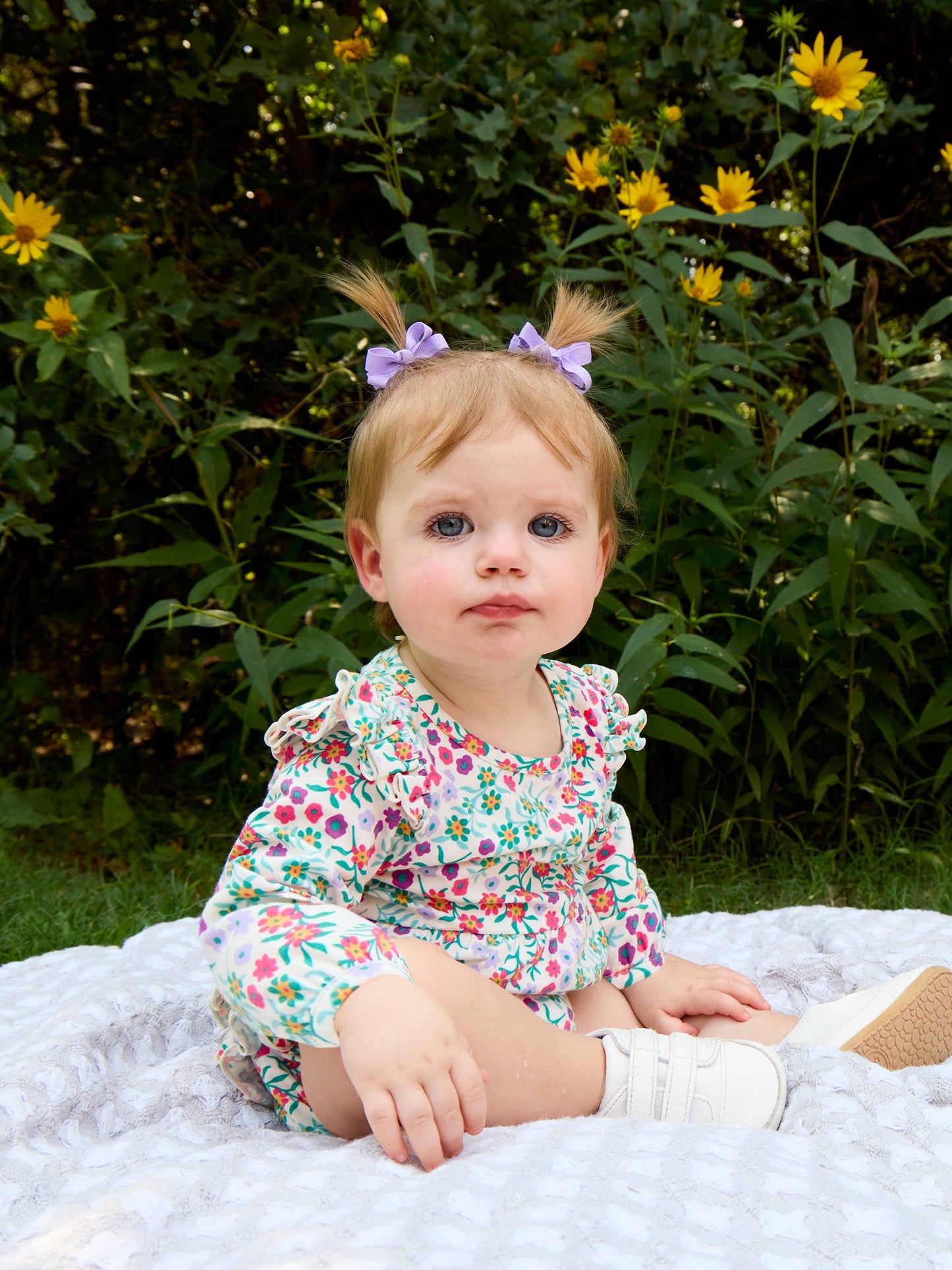 Baby Girls Wildflower Meadow Knit Long Sleeve Flutter Bubble Romper