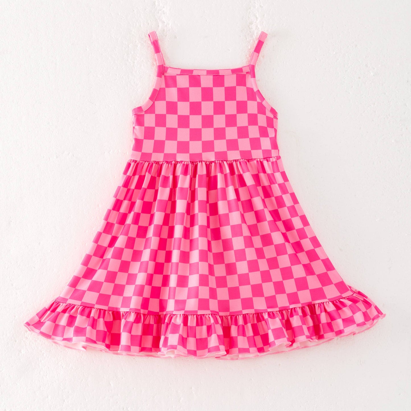 Girls Summer Hot Pink Plaid Slip Dress