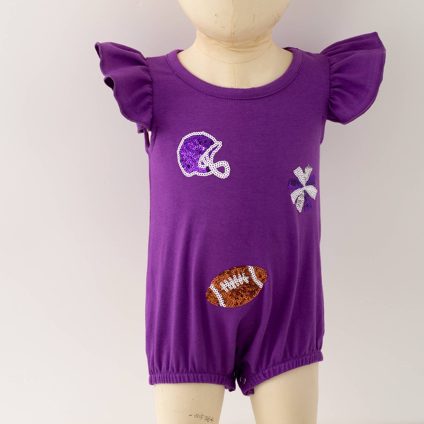 Purple Football Sequin Baby Romper