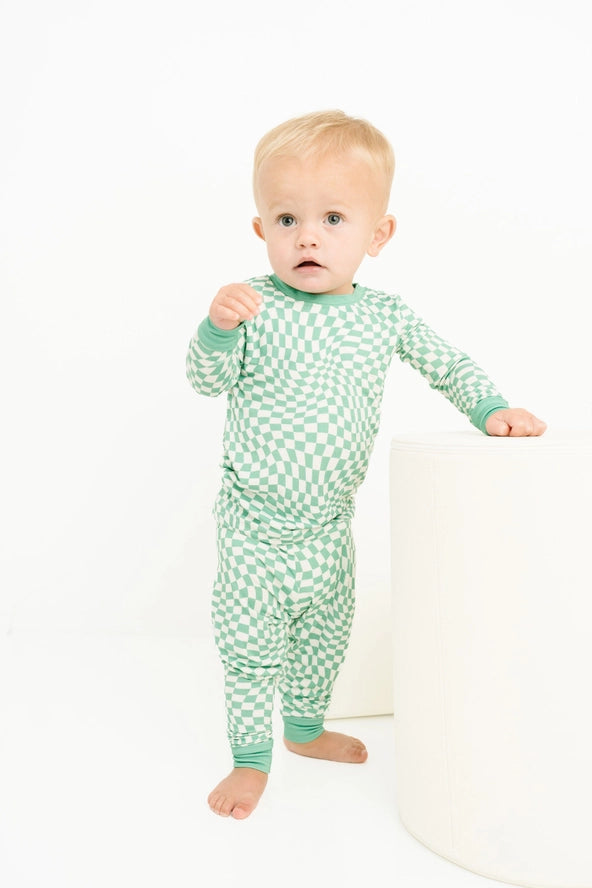 Green Wavy Checkered Bamboo Set