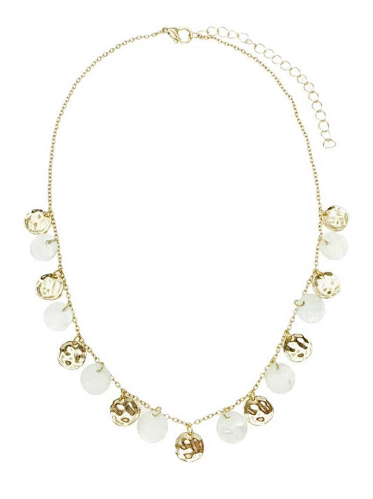 White Shell Charm and Gold Coin Charms 16"-18" Necklace