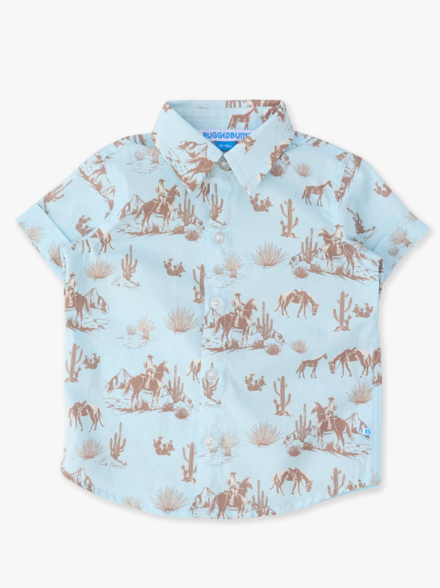 Boys Blue Western Trail Toile Short Sleeve Button Down Shirt