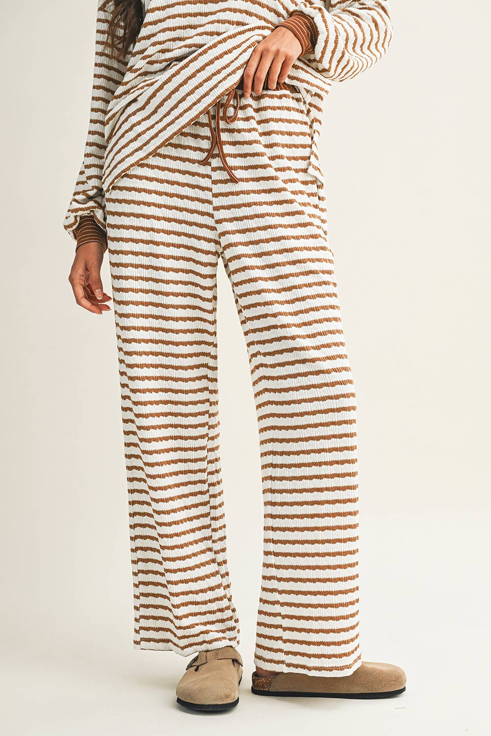 Stripe Collared Pullover Top and Drawstring Pant Set