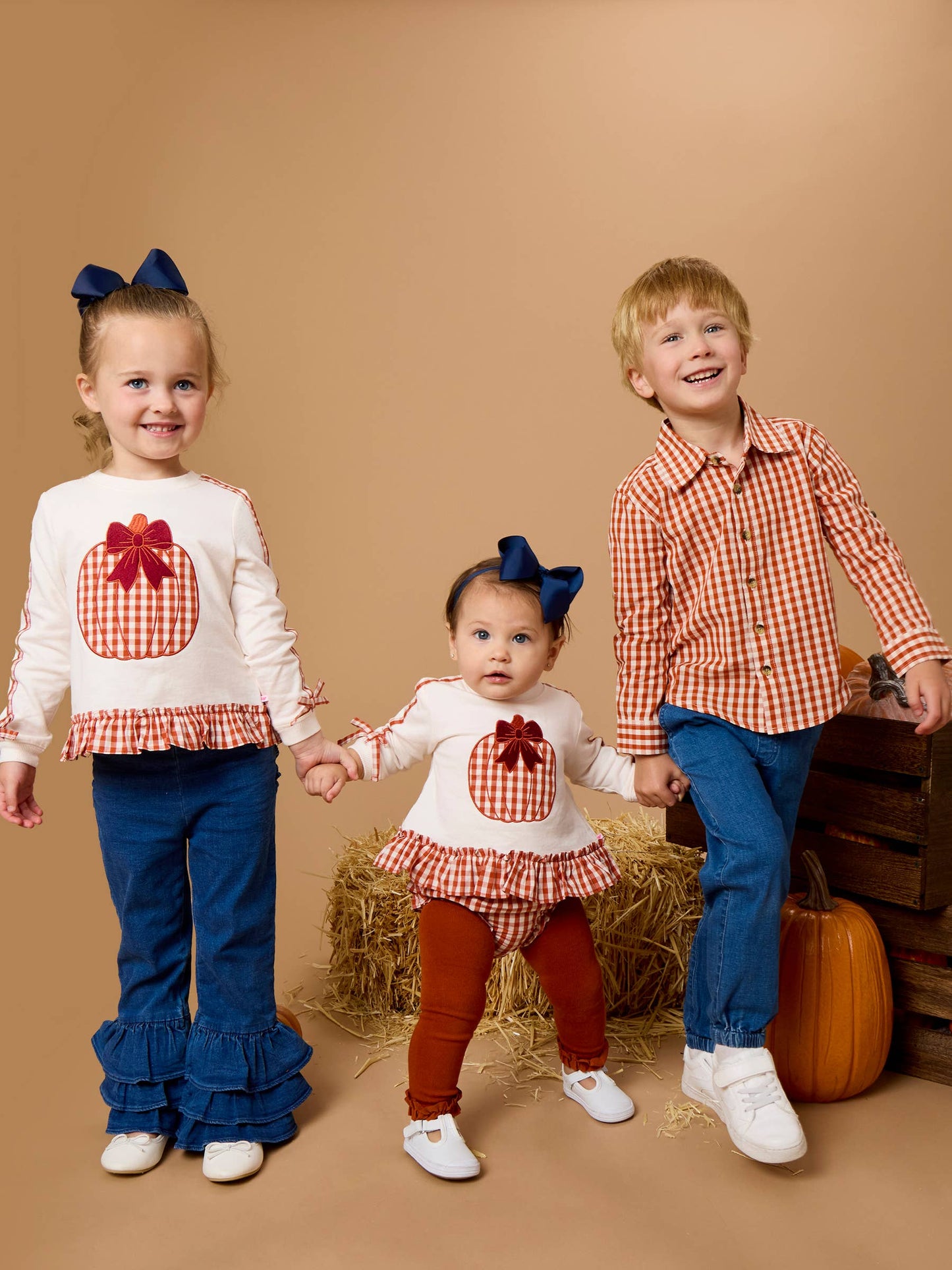 Baby Girls Pumpkin Bow Ivory Applique Ruffle Bow Sweatshirt Swing Top & Ruffle Bloomer Set