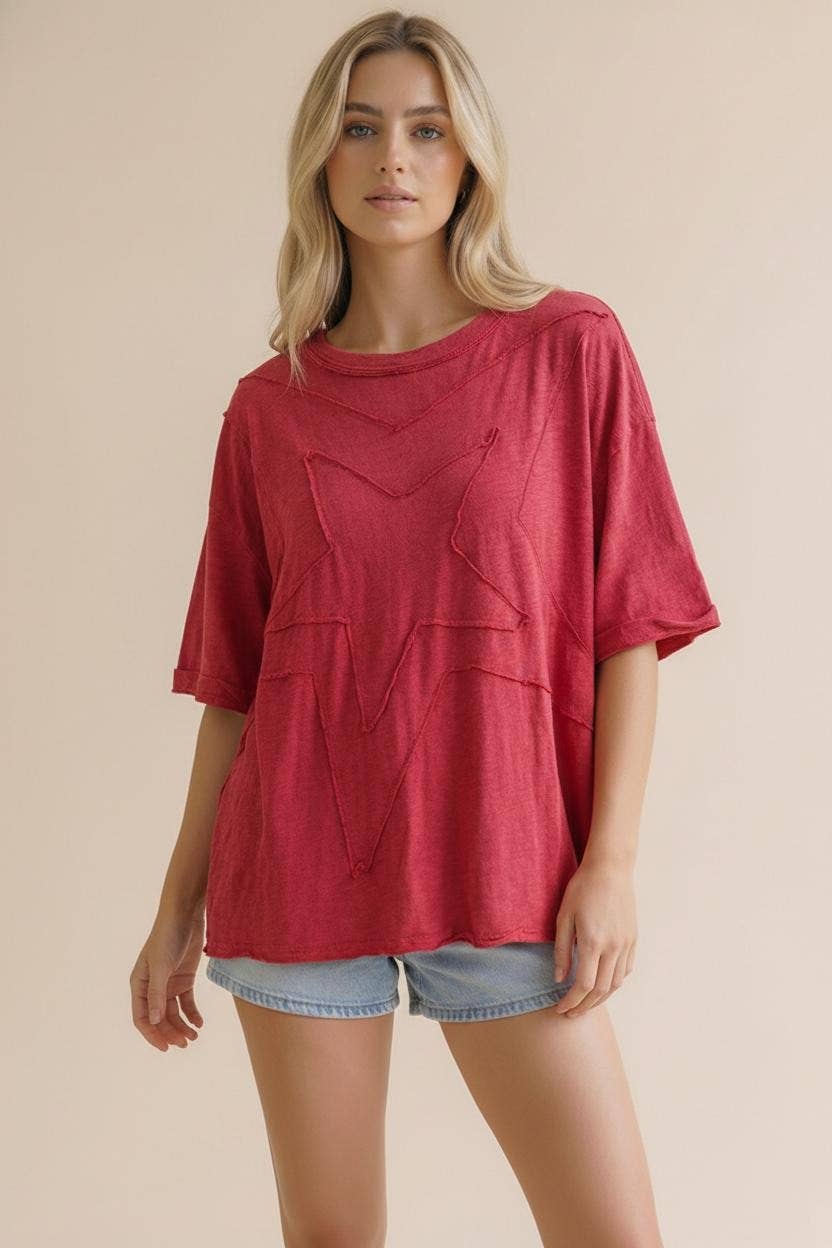 Star Patchwork Oversized Loose Fit Knit Top