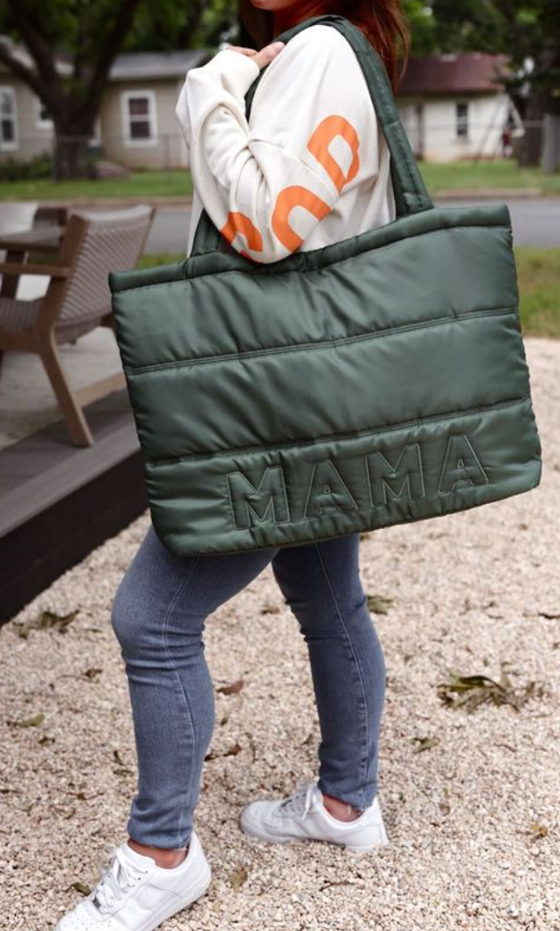 Carry All Puffer Tote- Mama (Olive)
