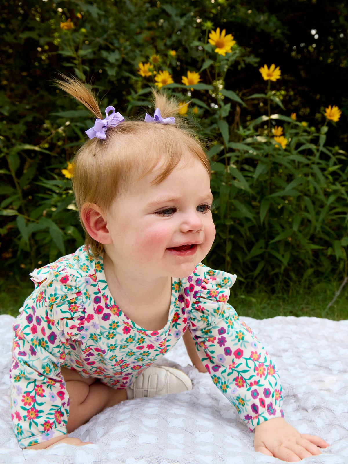 Baby Girls Wildflower Meadow Knit Long Sleeve Flutter Bubble Romper