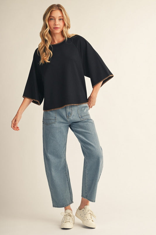 Stitch Accent Soft Knit Solid Top