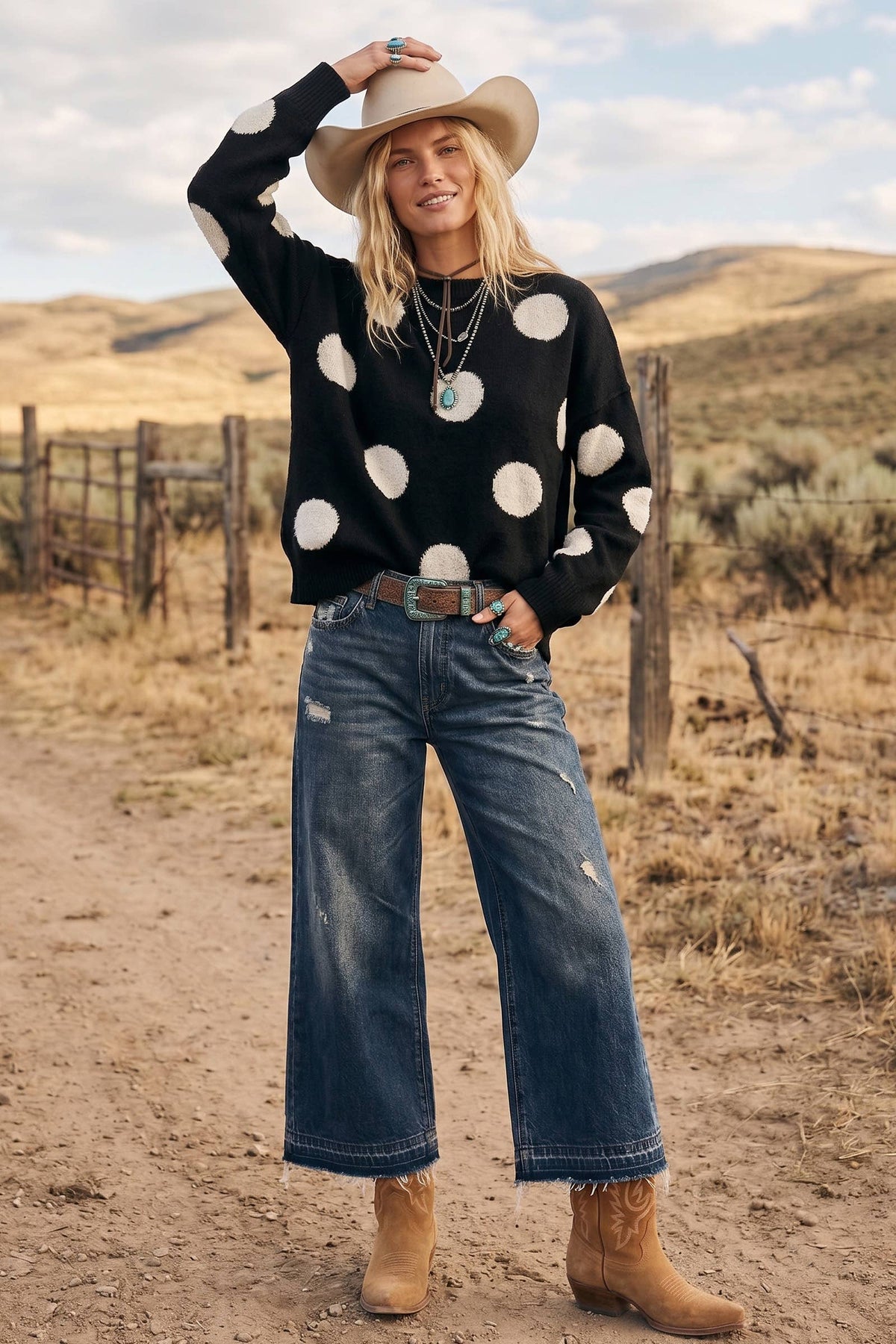 Oversized Textured Polka Dot Knit Sweater