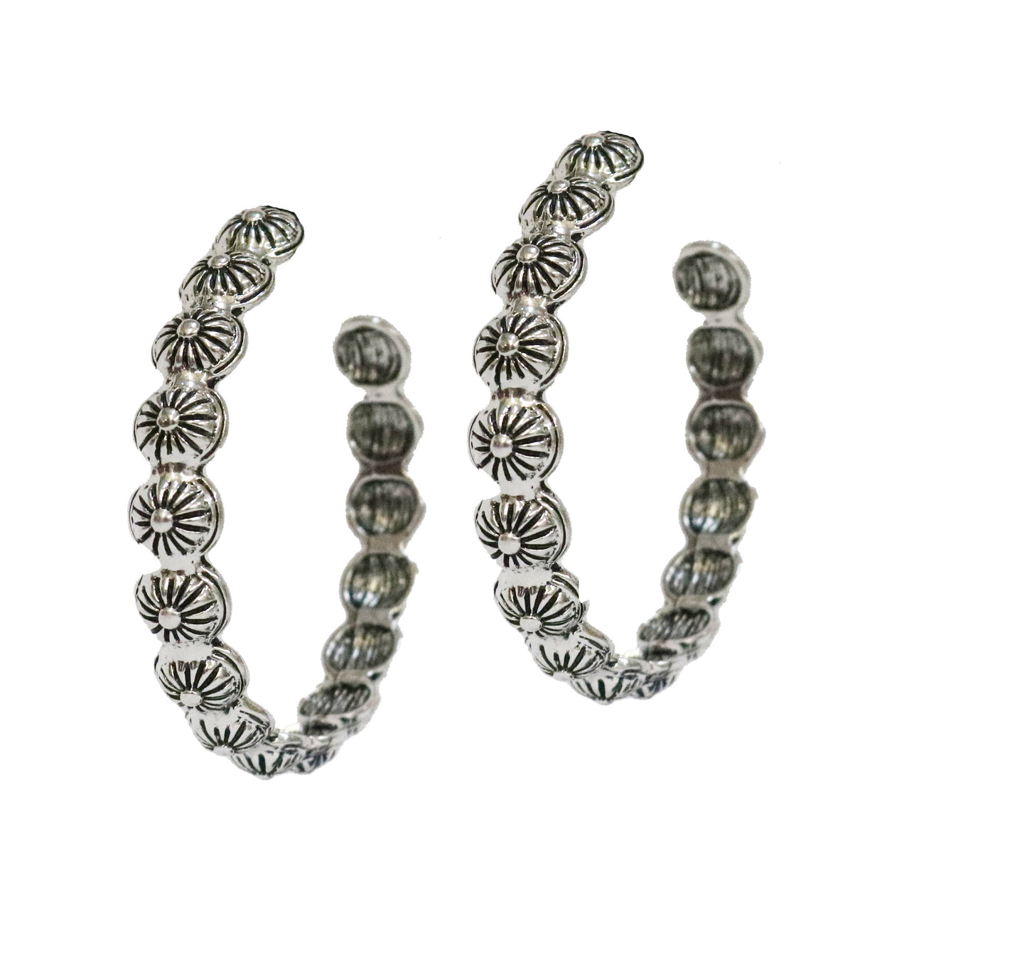 2" Burnished Silver Concho Hoop Earring