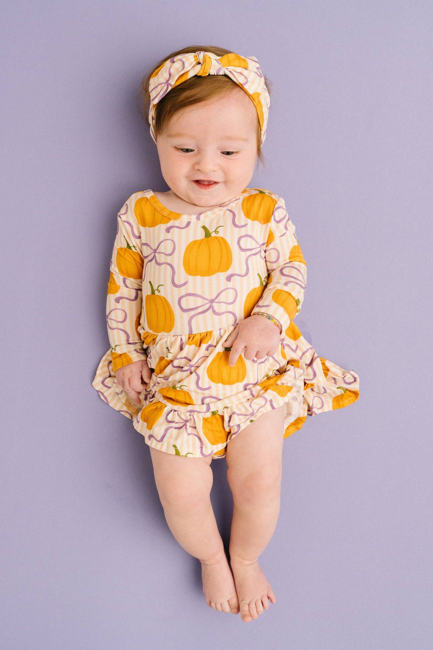 Pumpkin & Bows Long Sleeve Bodysuit Bamboo Dress