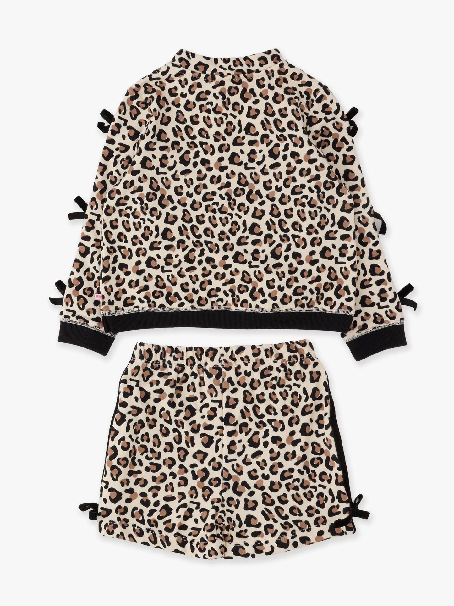 Girls Classic Leopard Fleece Bow Quarter Zip & Shorts Set