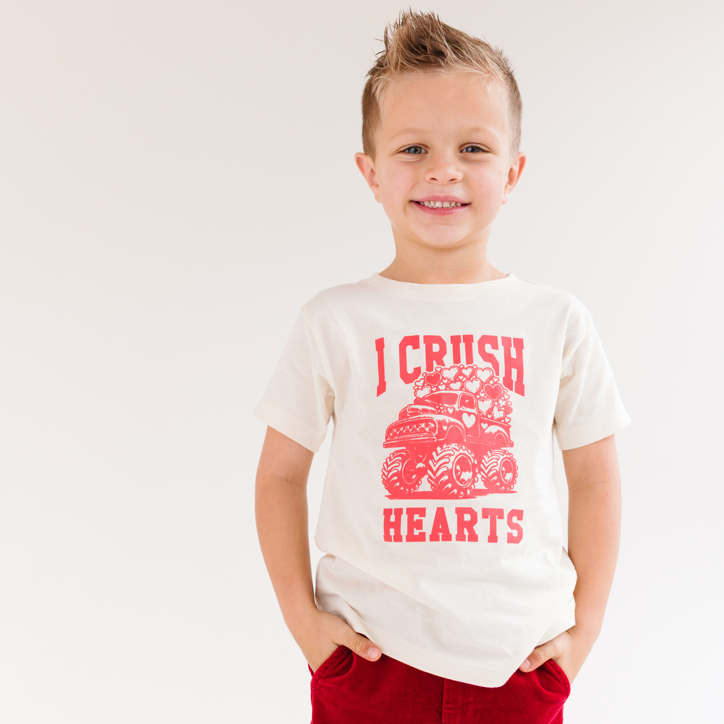 I Crush Hearts Monster Truck Valentines Day Kid Shirt