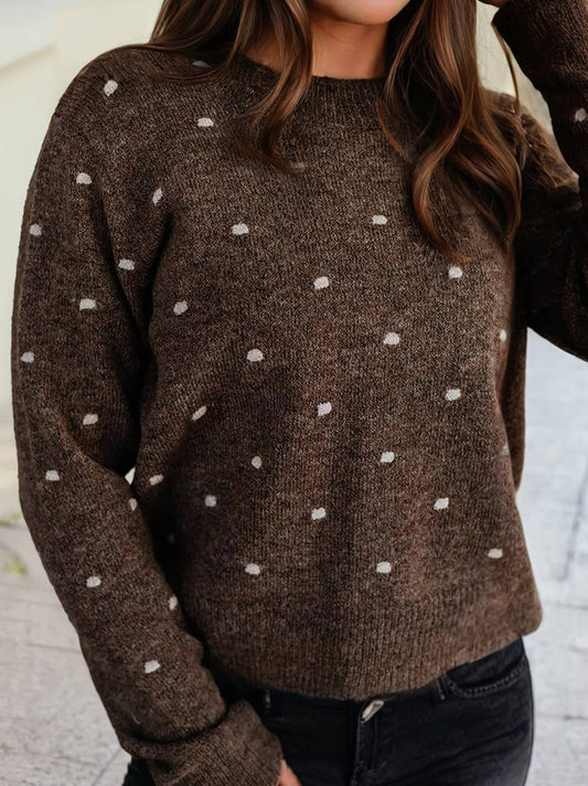Polka Dots Print Ribbed Edge Knit Sweater