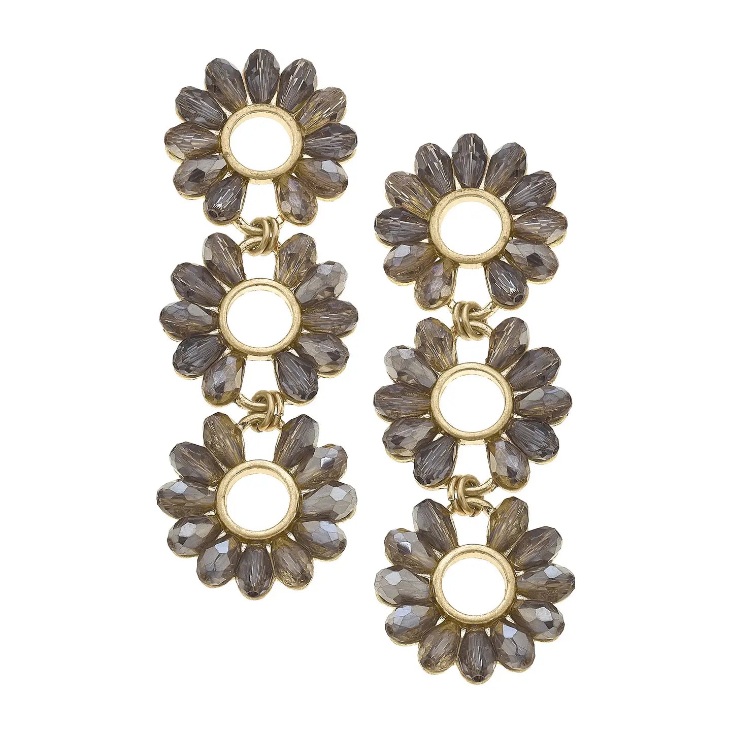 Faye Triple Glass Flower Statement Earrings