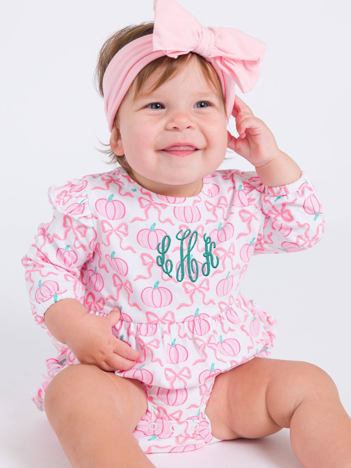 Baby Girls Pink Fairytale Pumpkins Knit Long Sleeve Flutter Bubble Romper