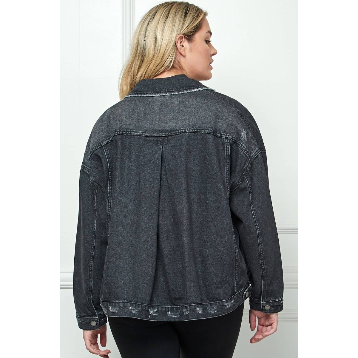Plus Size Oversize Pleated Back Color Denim Jacket