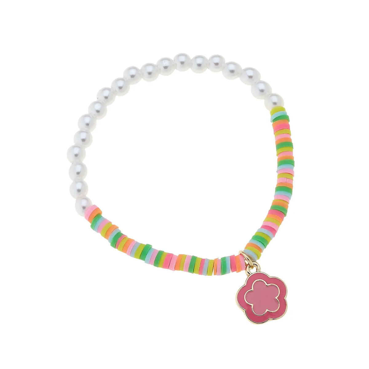 Ava Pearl Enamel Flower Children's Stretch Bracelet in Multi