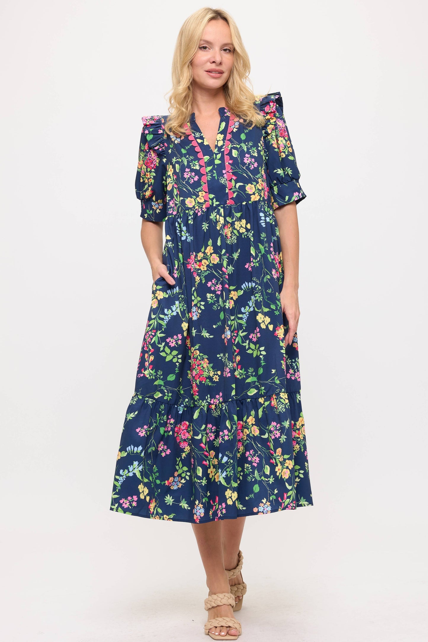 Navy Floral Midi Dress