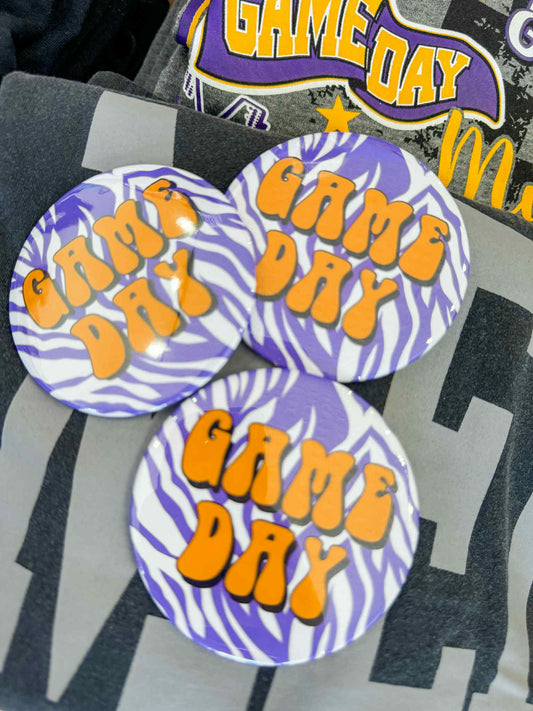 Purple & Gold Game Day Tailgate Buttons | Game Day Pins