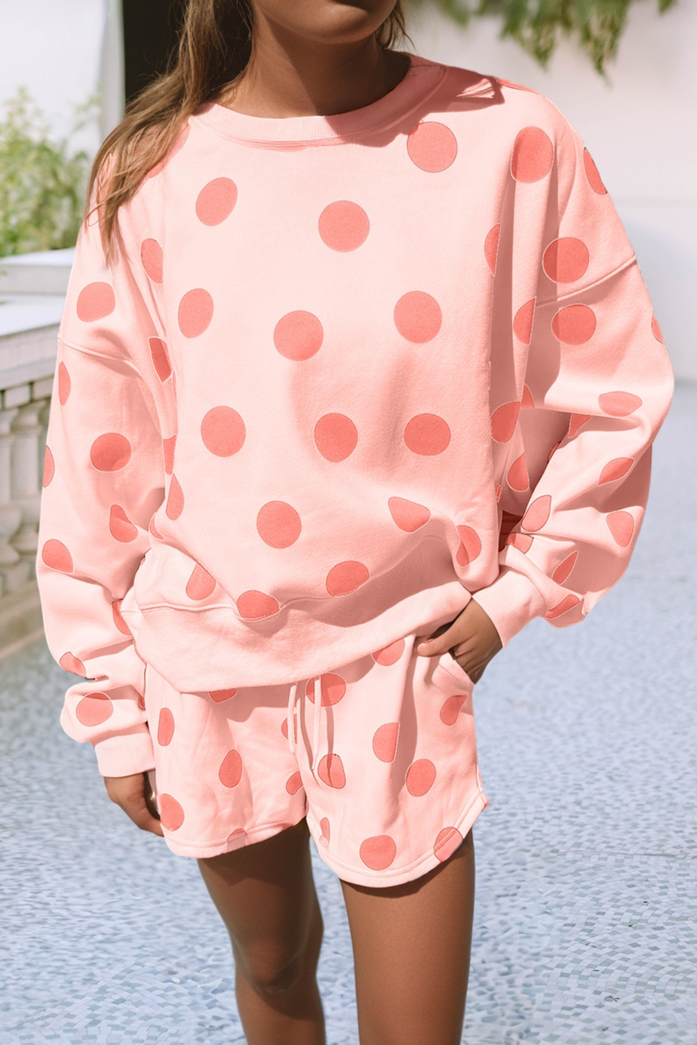 Polka Dot Pullover Drawstring Short Set