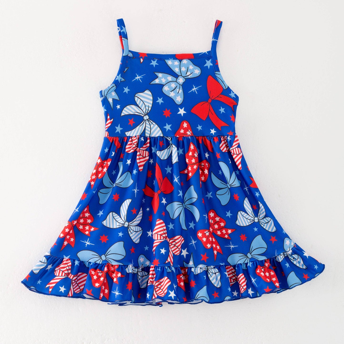 Girls July 4th Patriotic Blue Red Bow Slip Dress