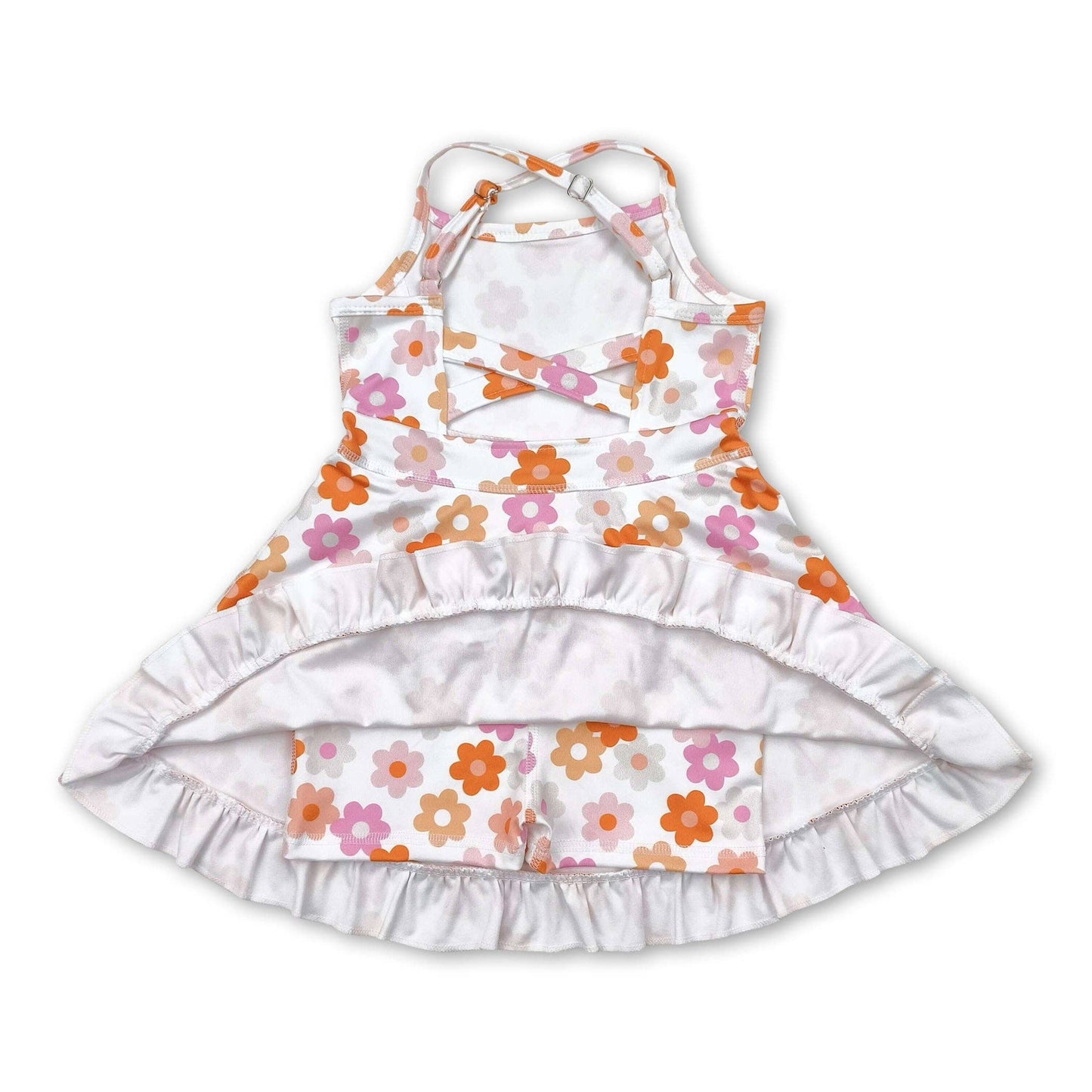 Pink Brown Floral Ruffle Girls Athletic Dresses