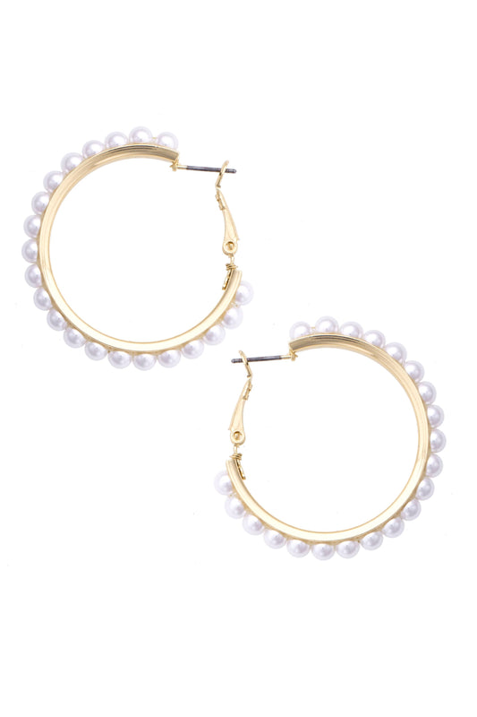 Lacey Pearl Hoop Earrings in Ivory