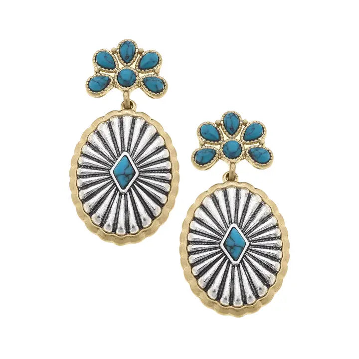 Monica Turquoise Drop Statement Earrings in Two Tone